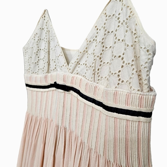 Anthropologie Coven Vanilla Pink Stripe Knit Ruched Waist w/Eyelet Midi Dress - Picture 10 of 17